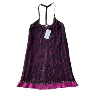 Sugar Lips Anthropologie Lace Black & Fuchsia Layered Dress Women’s Size XS